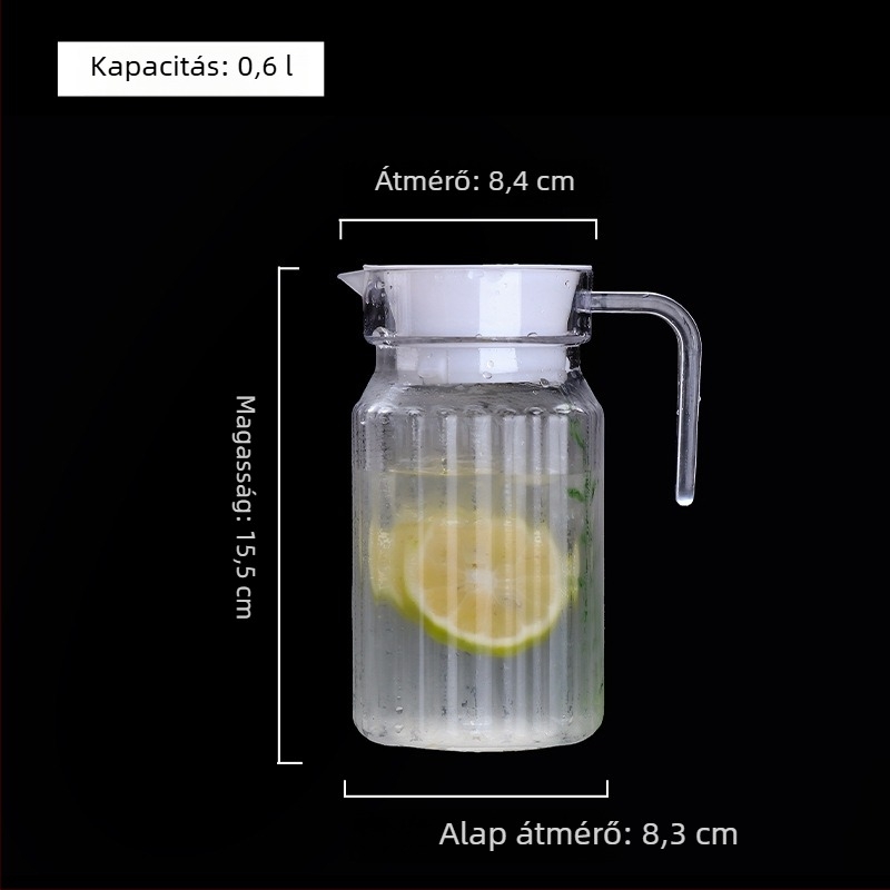 1,1 L akril kancsó hideg vízhez — csíkos mintájú PC anyagból, ideális gyümölcslevekhez és italokhoz bárhoz és teázáshoz, törésálló