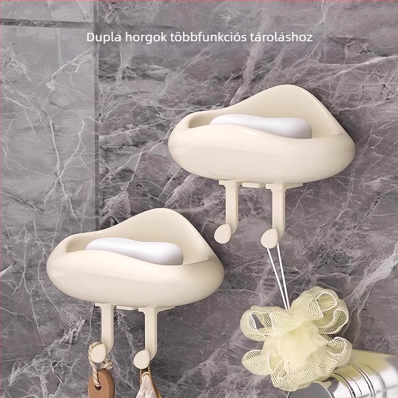 Falra szerelhető szappantartó vízelvezetéssel, fúrás nélküli telepítéshez, otthoni fürdőszobához, bájos dizájn, multifunkcionális kis szappan-tartó doboz
