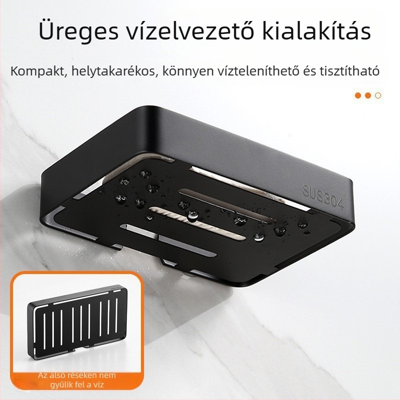 Rozsdamentes acél szappántartó, szög nélküli felakasztható kialakítás, fürdőszobai lefolyókosár és tárolópolc