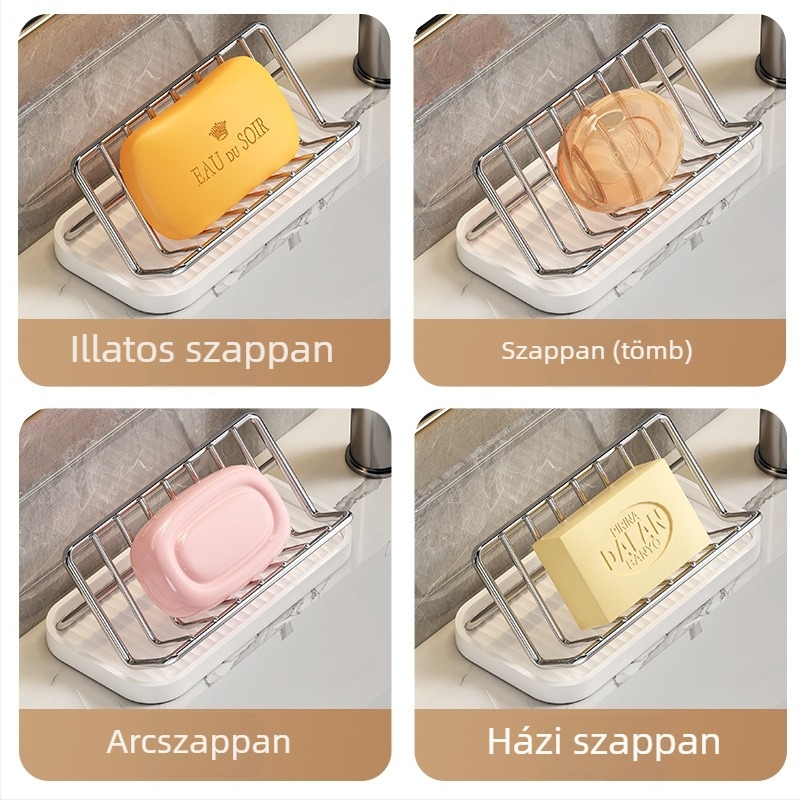 Új rozsdamentes acél szappantartó otthoni használatra, kreatív leeresztő állvány a fürdőszobai pulthoz