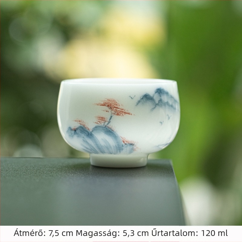 Kézzel festett jáde porcelán teáscsésze Gongfu teához, kerámia al-glazúros meditációs pohár, luxus jégfehér porcelán teáscsésze