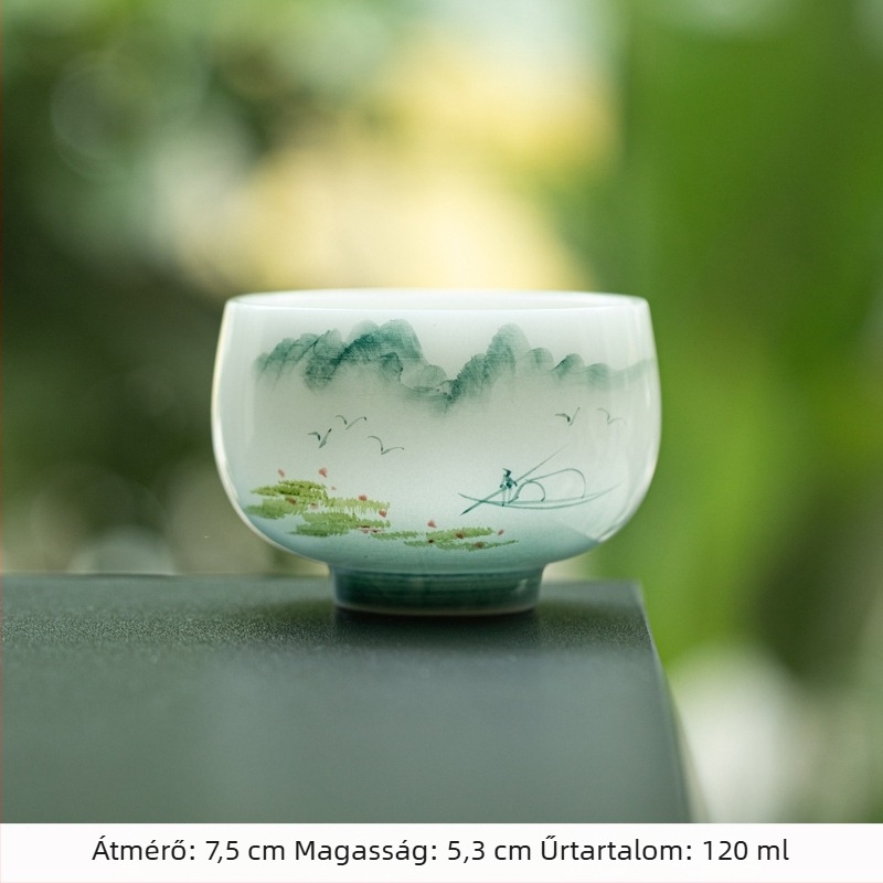Kézzel festett jáde porcelán teáscsésze Gongfu teához, kerámia al-glazúros meditációs pohár, luxus jégfehér porcelán teáscsésze