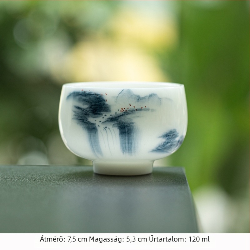 Kézzel festett jáde porcelán teáscsésze Gongfu teához, kerámia al-glazúros meditációs pohár, luxus jégfehér porcelán teáscsésze