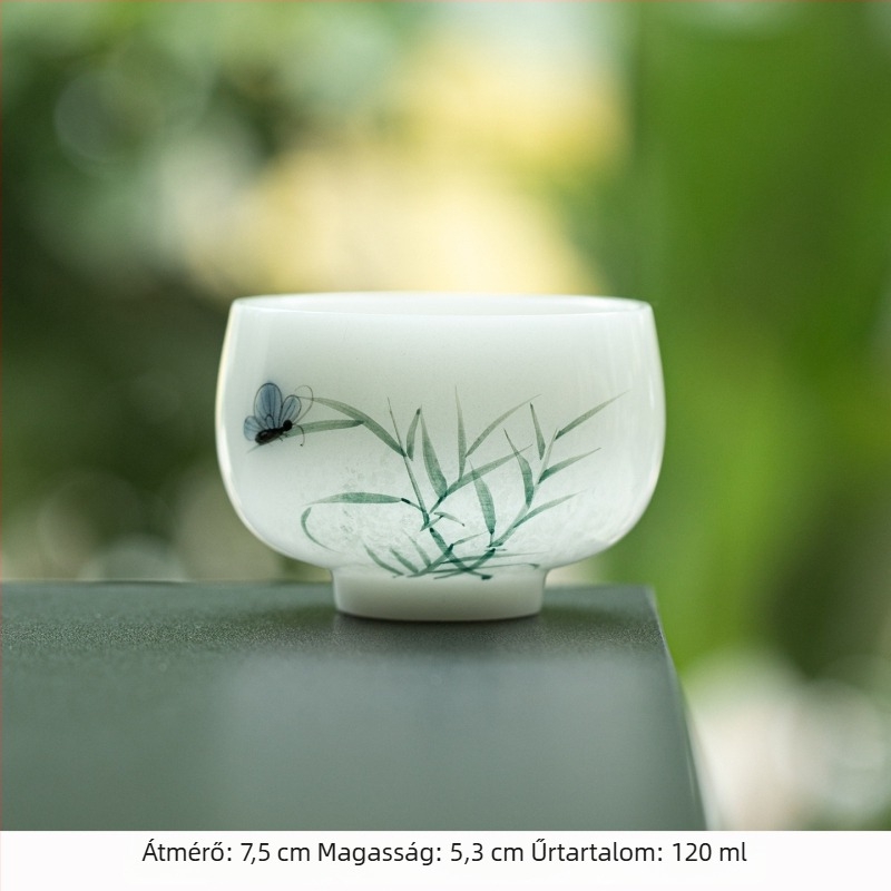 Kézzel festett jáde porcelán teáscsésze Gongfu teához, kerámia al-glazúros meditációs pohár, luxus jégfehér porcelán teáscsésze