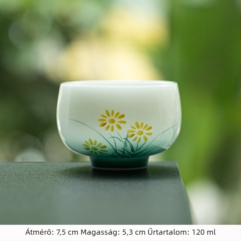 Kézzel festett jáde porcelán teáscsésze Gongfu teához, kerámia al-glazúros meditációs pohár, luxus jégfehér porcelán teáscsésze