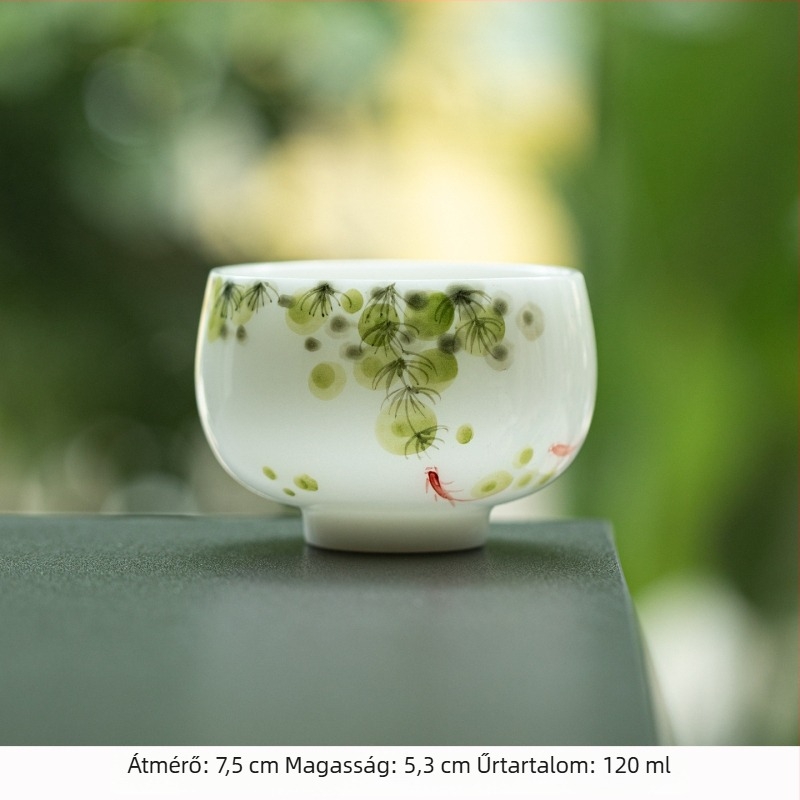 Kézzel festett jáde porcelán teáscsésze Gongfu teához, kerámia al-glazúros meditációs pohár, luxus jégfehér porcelán teáscsésze