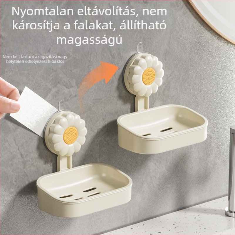 Fali szappantartó ventuzával és leeresztő résszel, vastag műanyagból, fúrás nélkül, fürdőszobai tároló