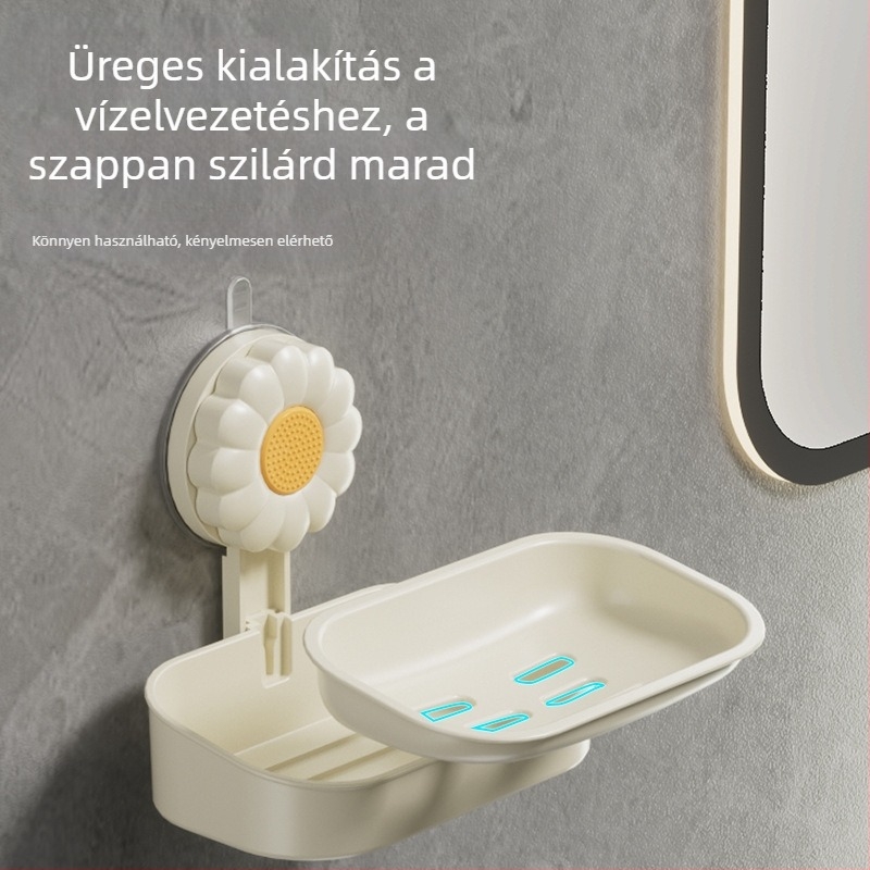 Fali szappantartó ventuzával és leeresztő résszel, vastag műanyagból, fúrás nélkül, fürdőszobai tároló