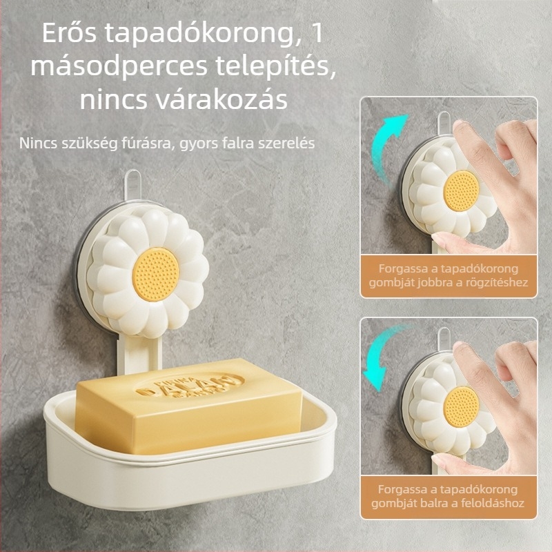 Fali szappantartó ventuzával és leeresztő résszel, vastag műanyagból, fúrás nélkül, fürdőszobai tároló