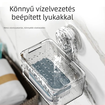 Fali szappantartó vákuumos rögzítéssel, fúrás nélkül, luxus fürdőszobához, dupla szintű szappantartó lefolyóval