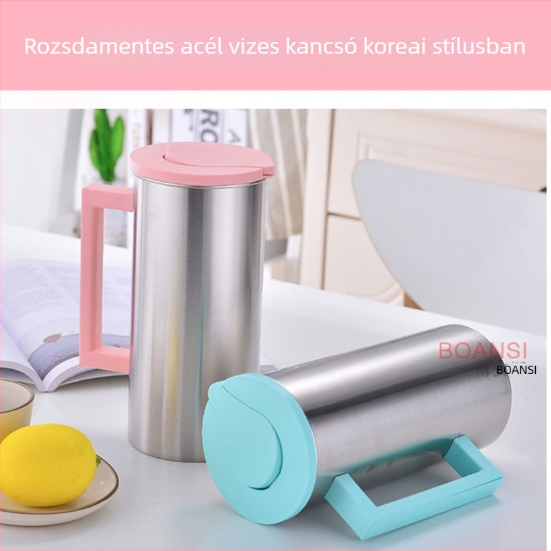 Koreai stílusú rozsdamentes acélból készült nagy kapacitású, többfunkciós vízforraló hideg vízhez, gyümölcslevekhez és italokhoz, 1,8 L, ajándék