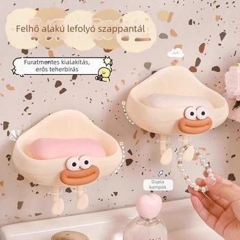 Fali szappontartó drénező funkcióval, fúrás nélkül, aranyos fürdőszobai kiegészítő, kompakt, többfunkciós
