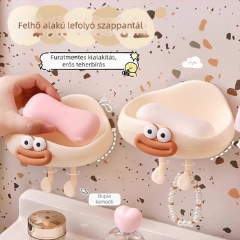 Fali szappontartó drénező funkcióval, fúrás nélkül, aranyos fürdőszobai kiegészítő, kompakt, többfunkciós