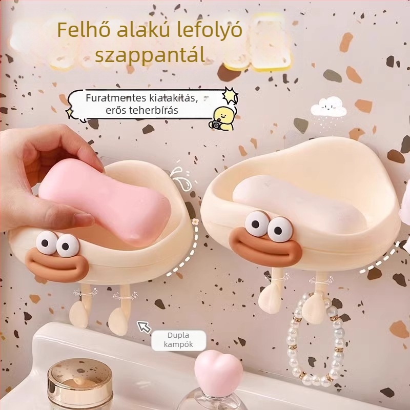 Fali szappontartó drénező funkcióval, fúrás nélkül, aranyos fürdőszobai kiegészítő, kompakt, többfunkciós