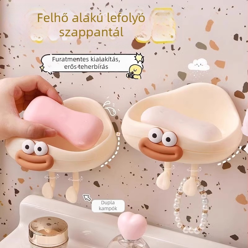 Fali szappontartó drénező funkcióval, fúrás nélkül, aranyos fürdőszobai kiegészítő, kompakt, többfunkciós
