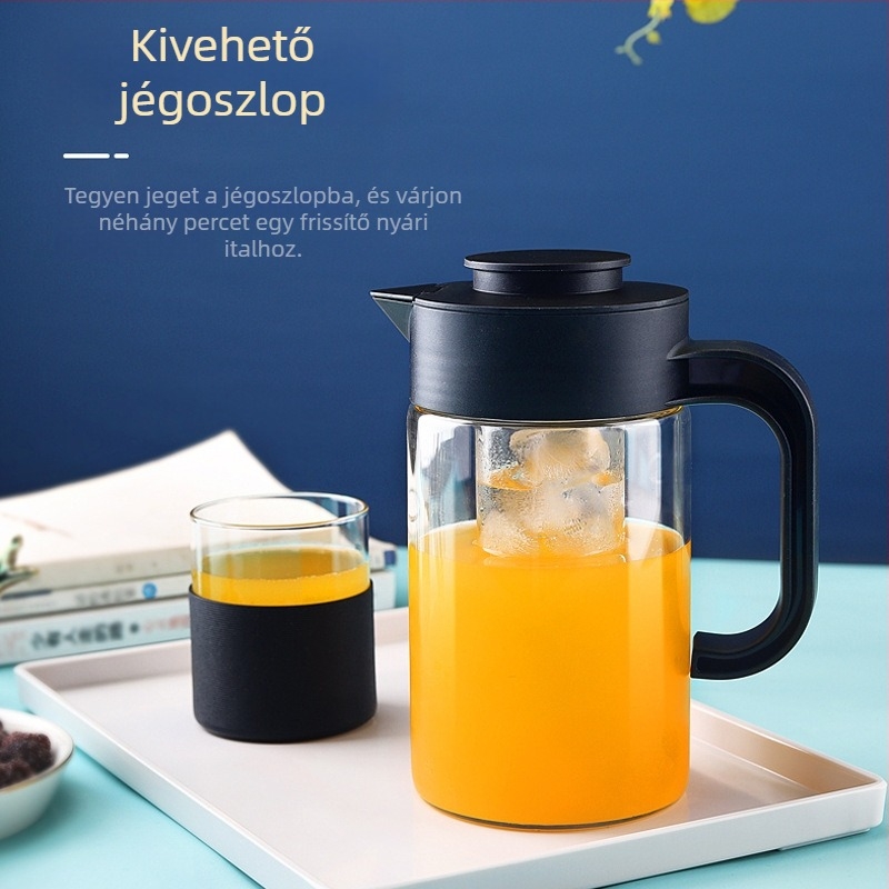 Gyümölcsinfúziós hidegvíz-kancsó, boroszilikát üvegből, hőálló, nagy kapacitású