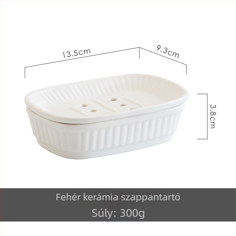 Kerámia szappantartó, nordic minimalist stílusban, dupla rétegű leeresztő tálcával