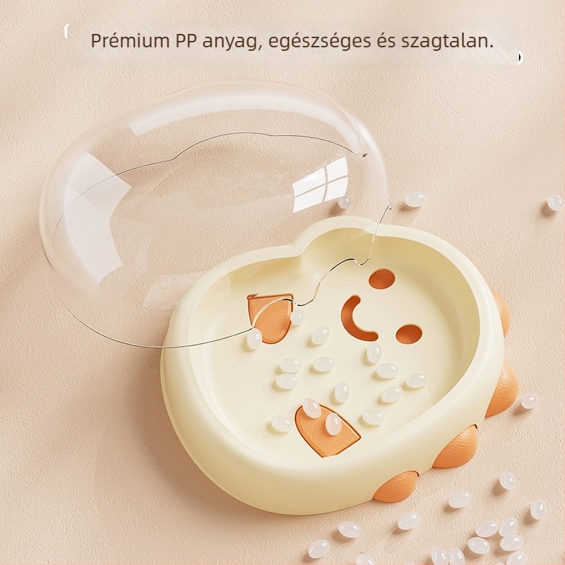 Karikatúra mintájú szappan doboz, kétszintes, fedéllel és lefolyóval, fürdőszobai pultra