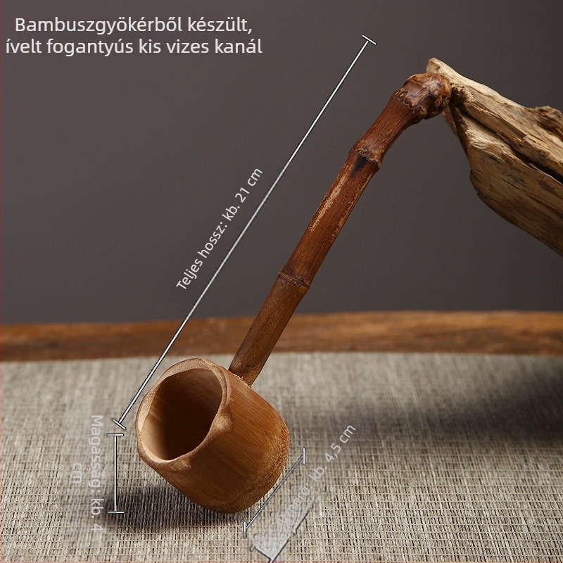 Hosszú nyelű bambusz teáskanál és víz merőkanál teaceremóniához