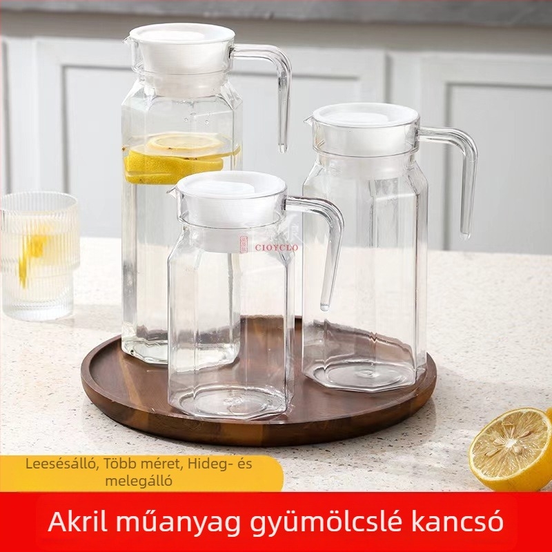 Akril-PC nyolcszögletű hidegvíz-palack, átlátszó, hőálló, nagy kapacitású gyümölcslé