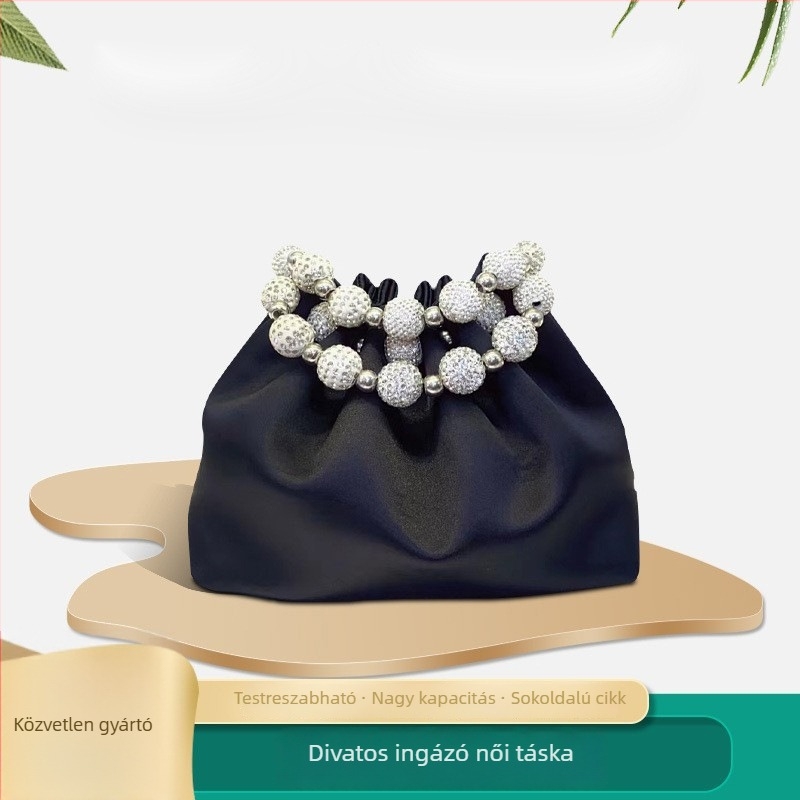 Elegáns női válltáska bársonyból gyöngyös díszítéssel, új kínai stílus, pliszírozott kosár alakú táska crossbody pánttal