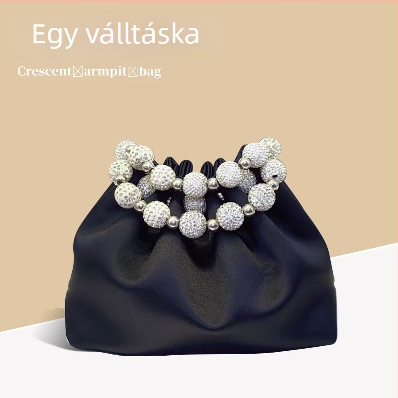 Elegáns női válltáska bársonyból gyöngyös díszítéssel, új kínai stílus, pliszírozott kosár alakú táska crossbody pánttal
