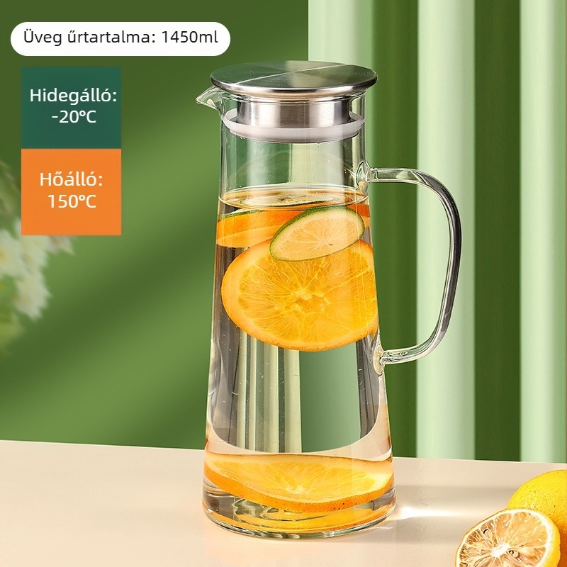 Üveges hidegvíz kanna háztartási használatra, élelmiszer-minőségű tárolás, nagy kapacitás, hőálló, hideg teához