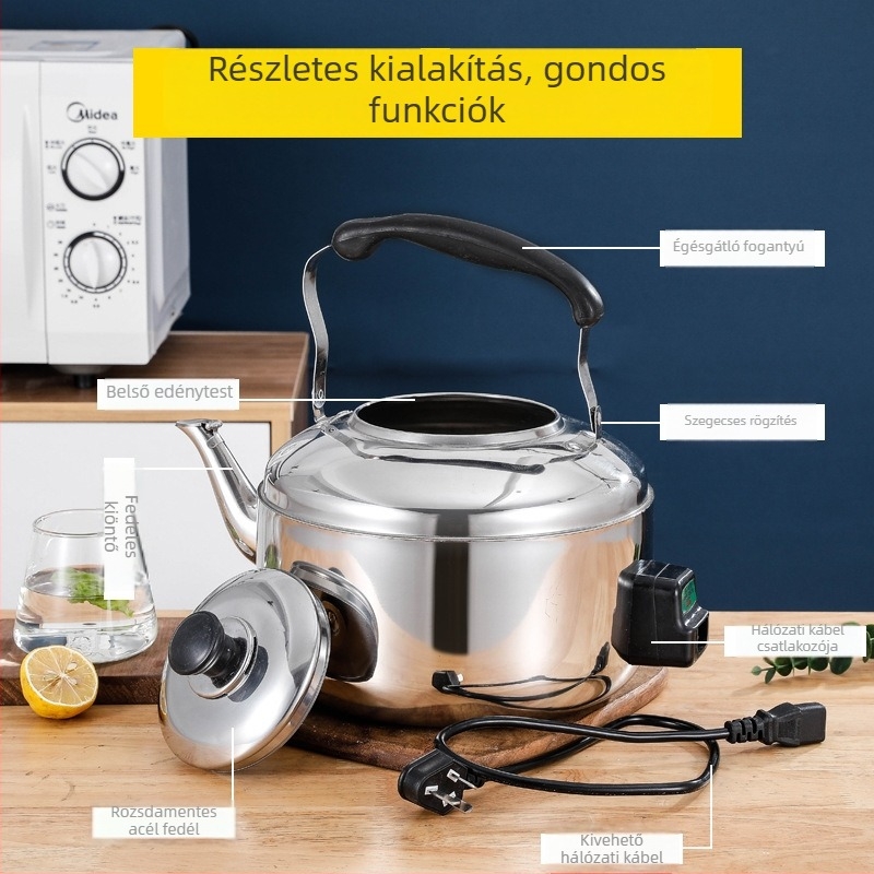 Rozsdamentes acél elektromos vízforraló, nagy kapacitású 4-8 L, 1500-2000 W, gyors forralás