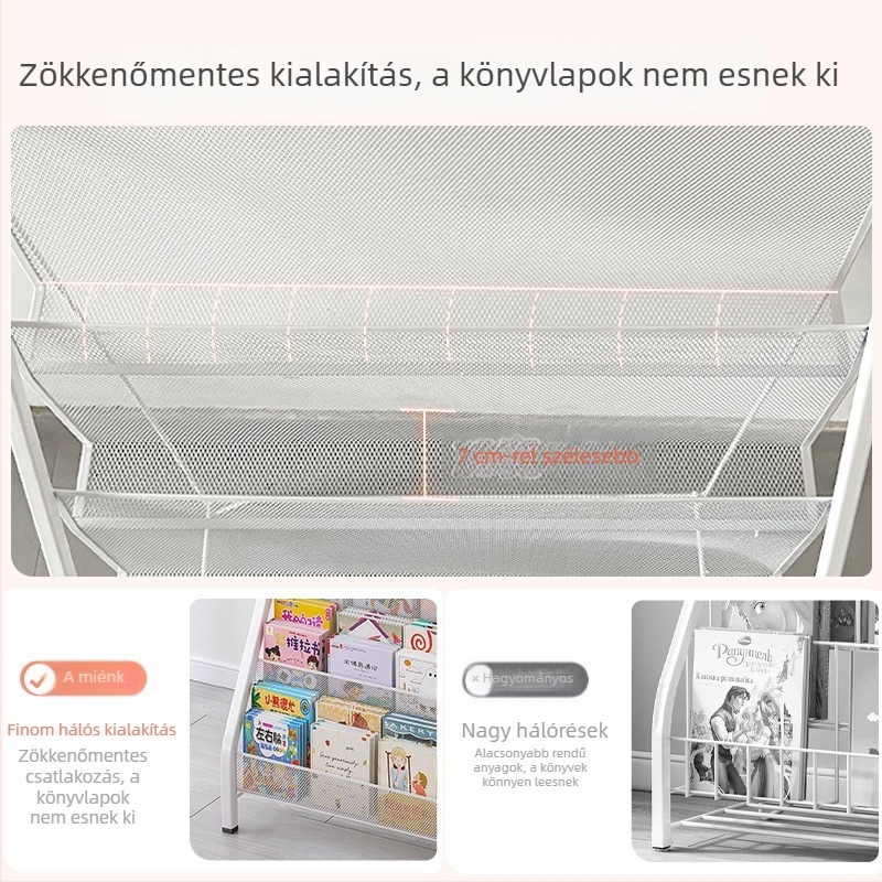 Kis vasból készült gyerekeknek való könyvespolc, egyszerű modern stílus, játékok tárolására