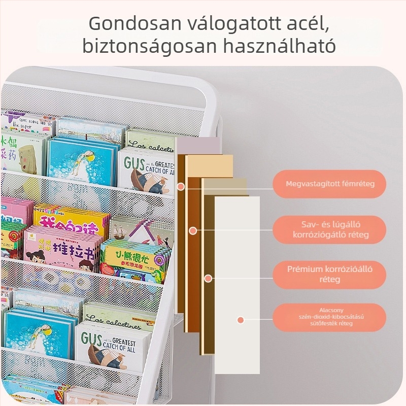 Kis vasból készült gyerekeknek való könyvespolc, egyszerű modern stílus, játékok tárolására