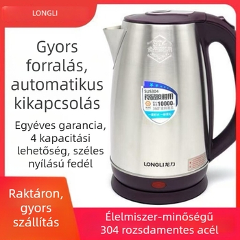 Longli elektromos vízforraló, 2,5 L, 304 rozsdamentes acél, anti-égés, automatikus kikapcsolás, gyors felmelegítés, 1500–2000W, 360° alap
