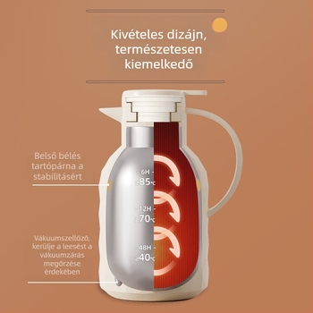 Nagy kapacitású, hordozható termosz üveg belsővel, otthoni használatra, diákszállókhoz