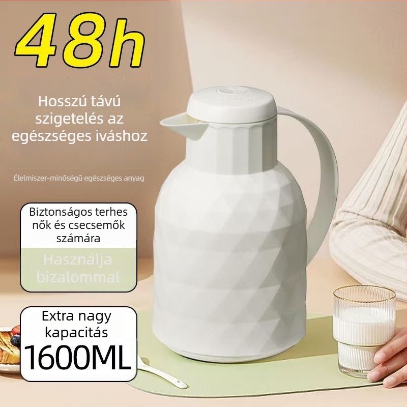 Nagy kapacitású, hordozható termosz üveg belsővel, otthoni használatra, diákszállókhoz
