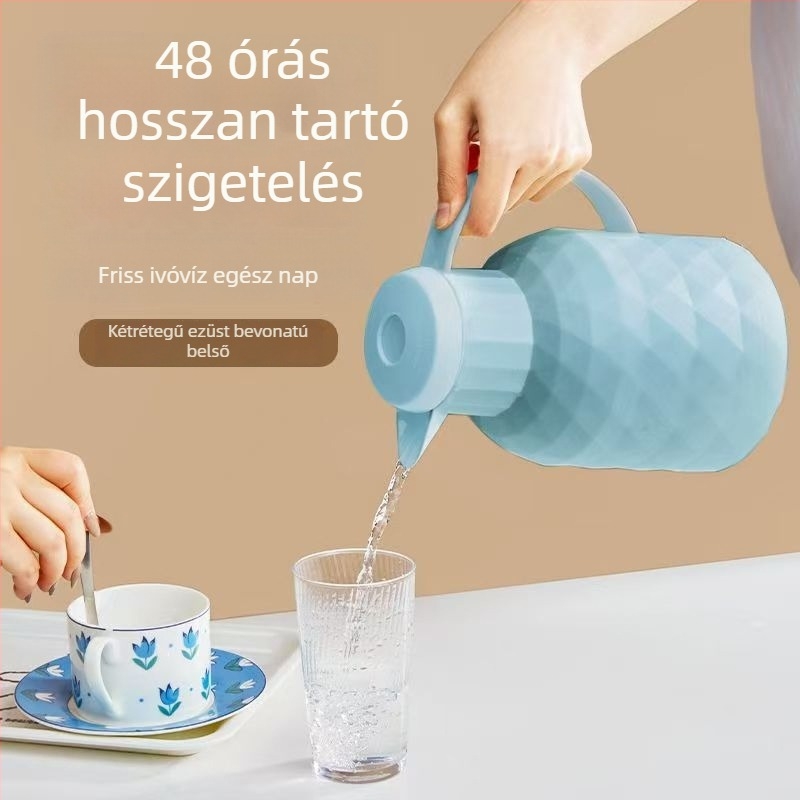Nagy kapacitású, hordozható termosz üveg belsővel, otthoni használatra, diákszállókhoz