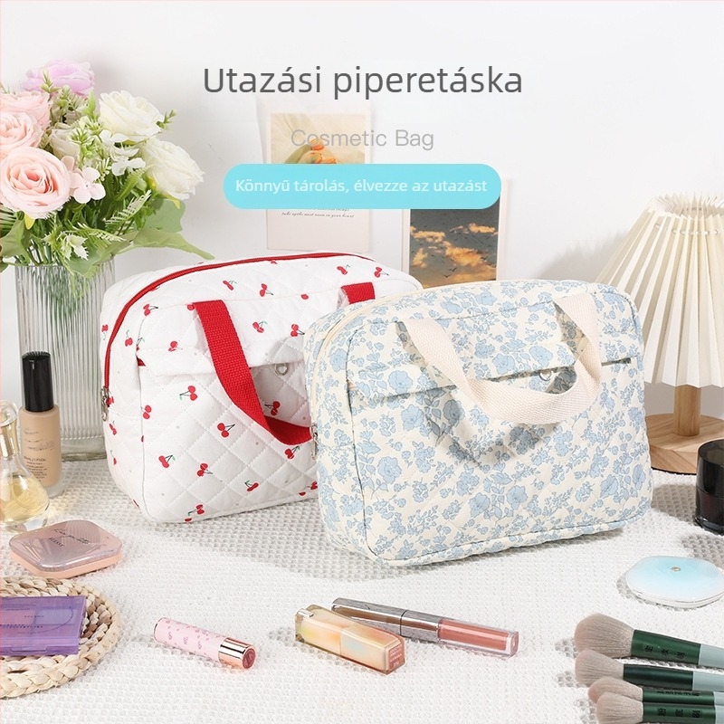 Új, steppelt tároló táska, nagy kapacitású kozmetikai és higiéniai neszeszer, hordozható utazó szervező felosztott rekeszekkel