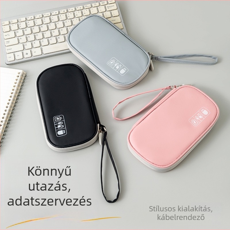 Nagy kapacitású utazási kábel- és fülhallgatótároló táska, Power Bank és kábelek számára