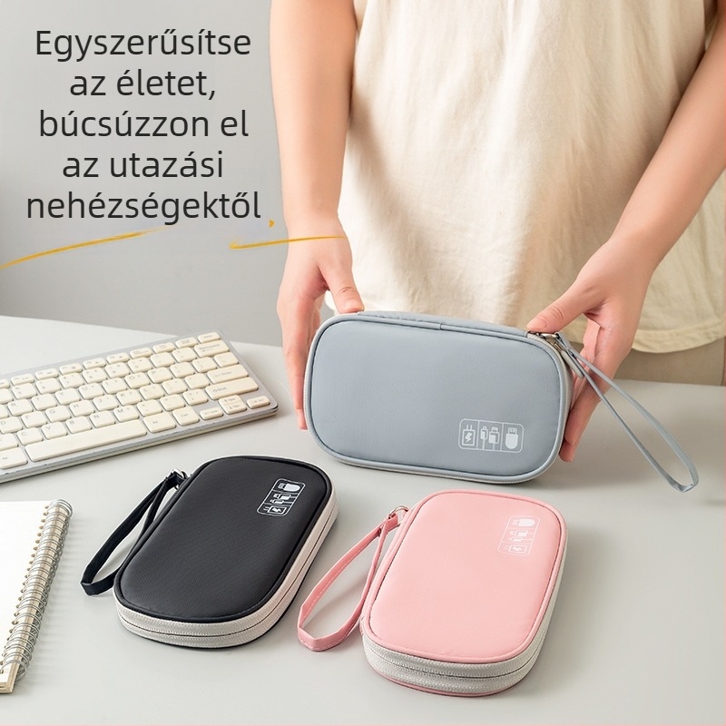 Nagy kapacitású utazási kábel- és fülhallgatótároló táska, Power Bank és kábelek számára