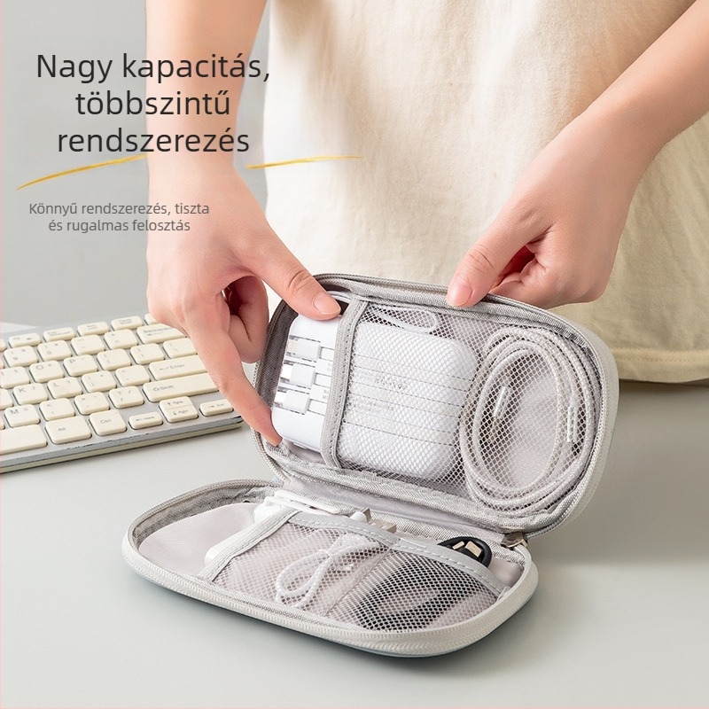 Nagy kapacitású utazási kábel- és fülhallgatótároló táska, Power Bank és kábelek számára