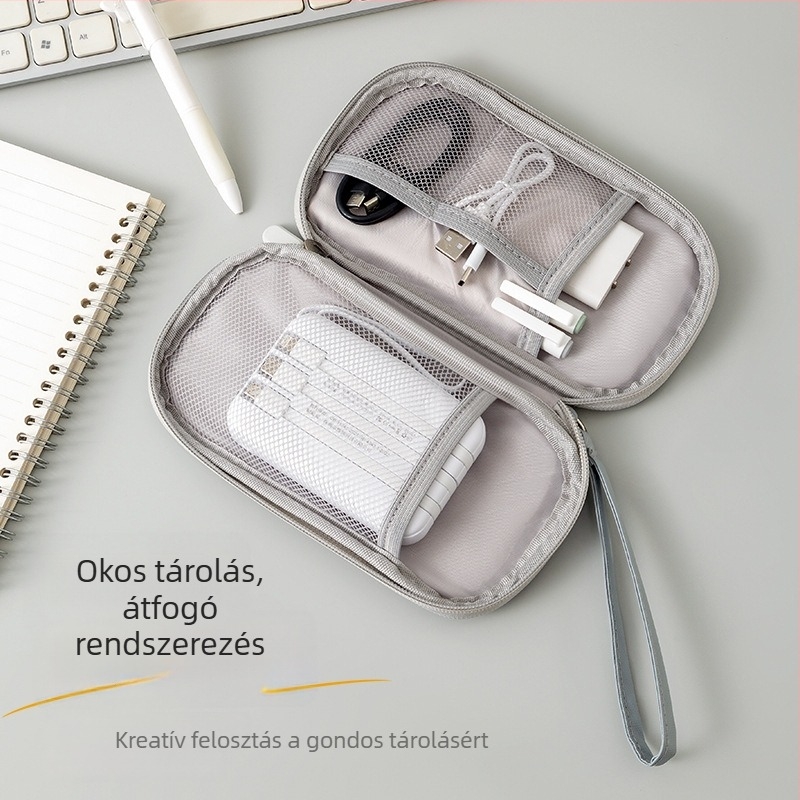 Nagy kapacitású utazási kábel- és fülhallgatótároló táska, Power Bank és kábelek számára
