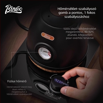 Bincoo intelligens hőmérséklet-szabályozású elektromos vízforraló rozsdamentes acélból, keskeny kifolyóval, kávé és tea számára, otthoni használatra