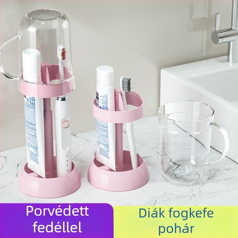 Diákoknak szóló fogkefetartó, öblítő pohárral és fogkrém készlet