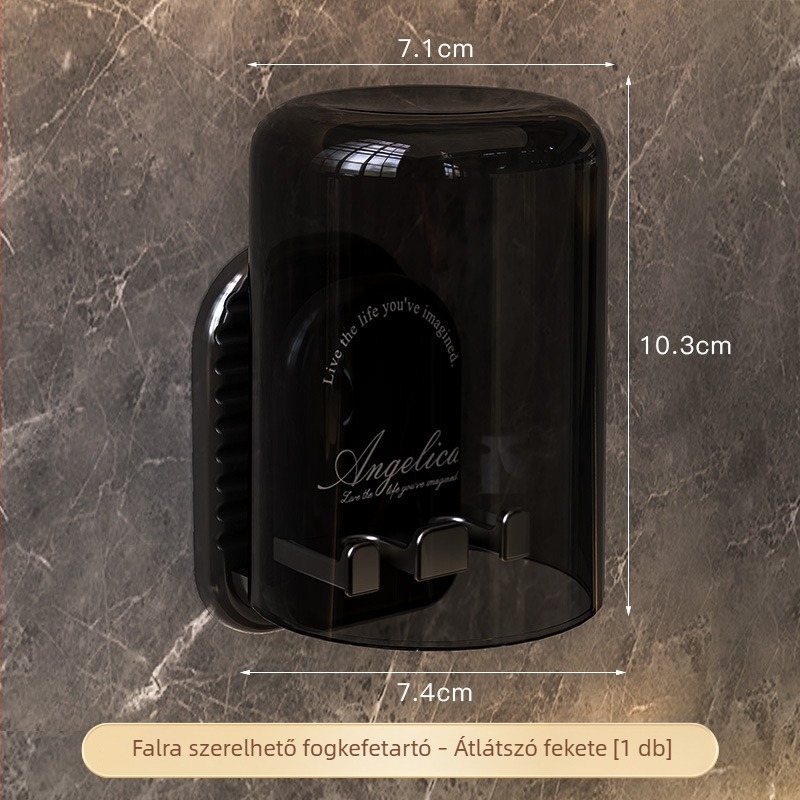 Fali fogkefetartó készlet, drenázsos kivitel – por- és nedvességálló, átlátszó pohárfogó a fogkefékhez.