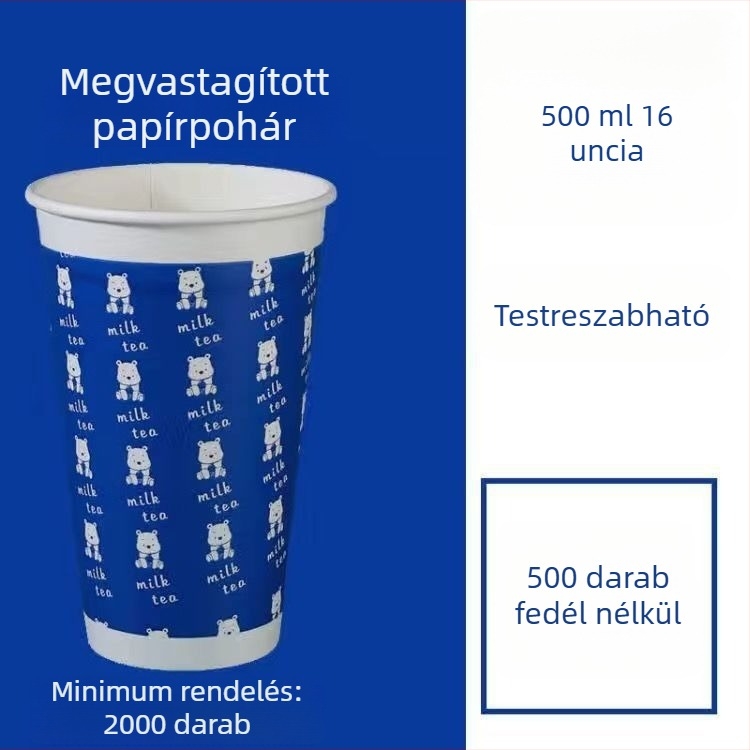 Vastagított egyszer használatos papír pohár fedővel forró és hideg italokhoz, logó nyomtatás és testreszabás, pohár tej-tea és szója tej