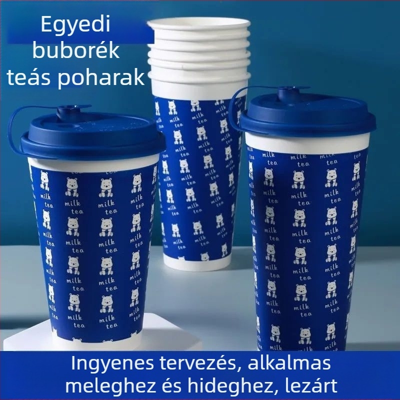 Vastagított egyszer használatos papír pohár fedővel forró és hideg italokhoz, logó nyomtatás és testreszabás, pohár tej-tea és szója tej