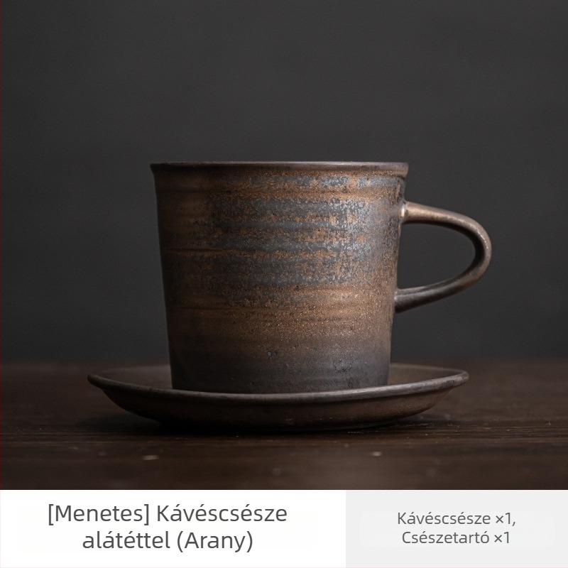 Kézzel készített kerámia kávéscsésze és alátét – japán stílusú rusztikus kerámia, vintage, minimalist