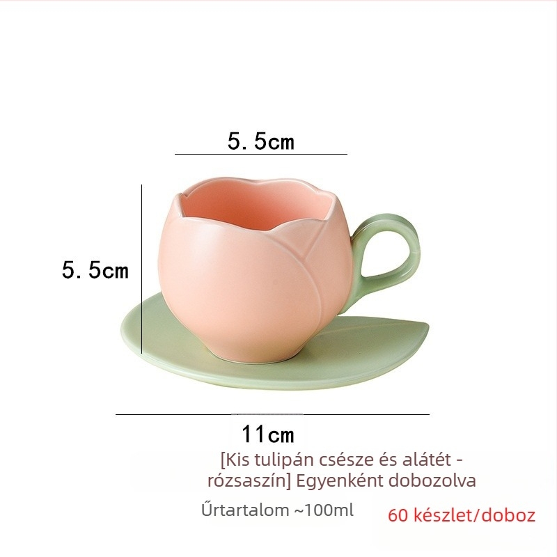 Japán stílusú kerámiás kávéscsésze és alátét készlet tulipán mintával