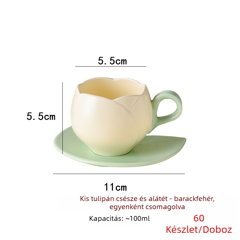 Japán stílusú kerámiás kávéscsésze és alátét készlet tulipán mintával
