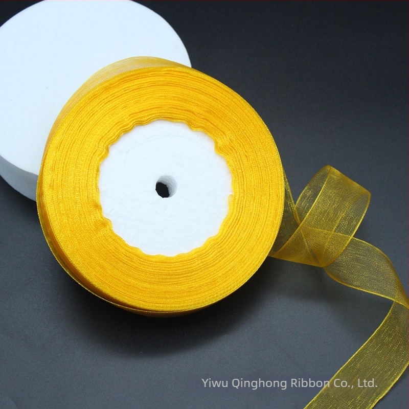 2,5 cm széles, 50 yardos tekercsenkénti színes chiffon szalag virágcsokrokhoz és csomagoláshoz, kézzel készített masnik cipőkhöz és sapkákhoz