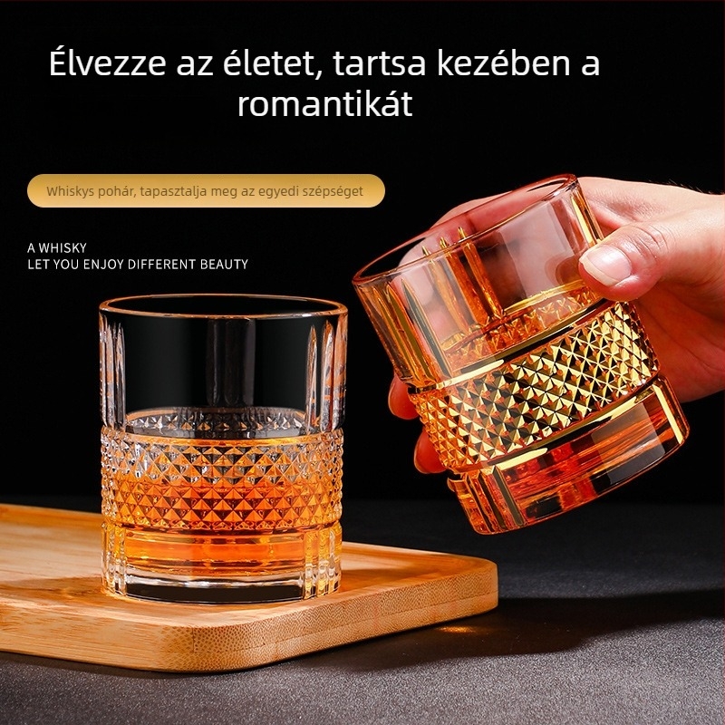 Európai stílusú sör- és whisky pohár arany díszítéssel, kézzel készített kristály poharak - szeszes italokhoz készült készlet