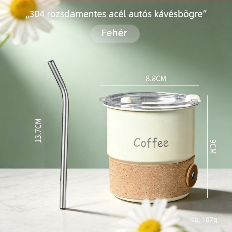 304 rozsdamentes acél kávésbögré fedővel és szívószállal, elegáns, könnyed luxus megjelenés, utazáshoz, hordozható készlet, kiváló minőség